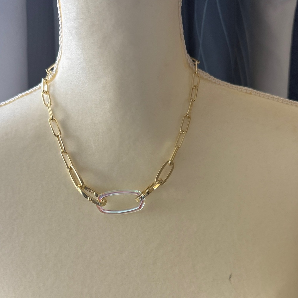 Gold Chain Necklace with Iridescent Link - Women Jewelry